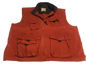 Vintage Bugle Boy Authentics Cargo Vest Men's Large Red Navy Hiking 7 Pocket Zip - Picture 1 of 7