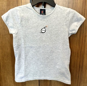 Vintage 90s Y2K Nike Tennis Bomb Graphic Fitted Gray T-Shirt Women's Size Small - Picture 1 of 11