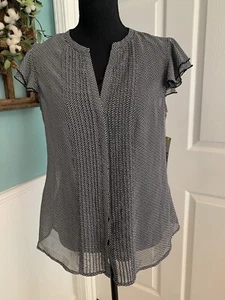 COVINGTON Flutter Sleeve Pleated Front 2fer Blouse Black Sz Med Business Office - Picture 1 of 10