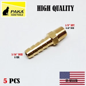 5 Stück 5/16 Zoll Schlauch Widerhaken x 1/8 Außen NPT Messing Rohrverschraubung NPT Gewinde Gas Kraftstoff Wasser - Bild 1 von 2