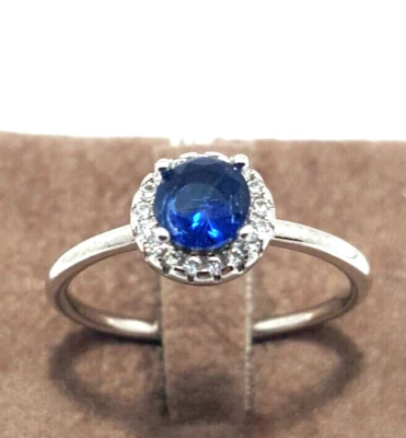 Anello zaffiro zircone blu intenso taglio brillante montatura argento 925 bianco - Immagine 1 di 4