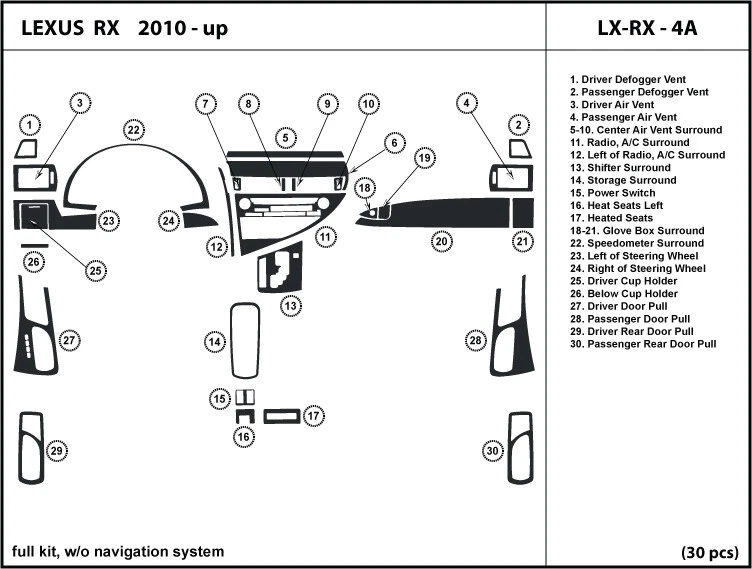 Kit de acabamento de painel de fibra de carbono para Lexus RX350 2010-2012 sem sistema de navegação - Imagem 1 de 1