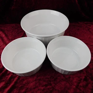 SET OF 3 - Corning Ware White (1) F-5-B Round Casserole Dish & (2) F-16-B Bowls - Picture 1 of 19