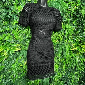 Dress Women XS Black Lace All Over Lace Round Neck Accent  Lined 1327 - Picture 1 of 12