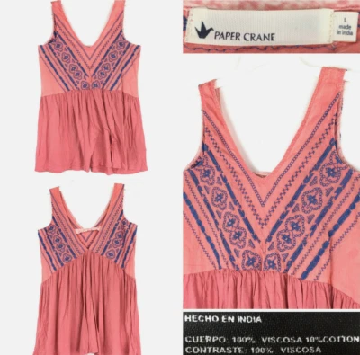 Paper Crane Womens Large (34 in Bust) Pink Blue Geometric V-Neck Top - Image 1 of 4