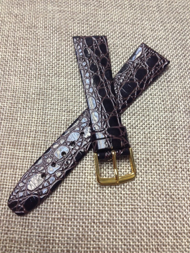 CORREA DE RELOJ DE CUERO BOMBA DE COCODRILO GENUINO CORREA DE LUJO MARRÓN OSCURO 20mm Foto 1 de 4