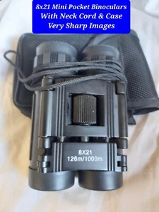 Compact Mini Pocket Binoculars 8x21 + Case + Neck Cord~Working Excellent Cond'n - Picture 1 of 9