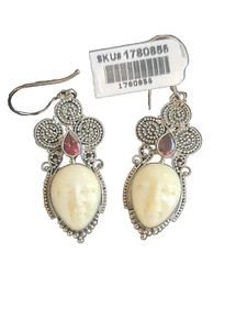 Sajen Style Sterling Silver carved goddess with garnet earrings New with tag - Picture 1 of 3