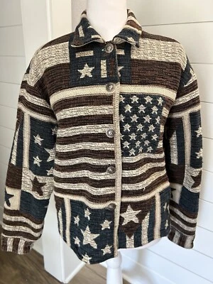 Don’t Mess with Texas Womens Sz L Western American Flag Button Tapestry Jacket - Image 1 of 4