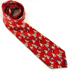 Beaufort Nautical Red Silk Necktie Italy Sailboats Flags Excellent Sailor Gift - Picture 1 of 8