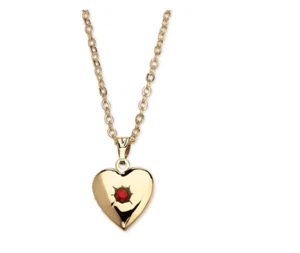 JULY BIRTHSTONE RUBY HEART LOCKET NECKLACE IN YELLOW GOLDTONE - Picture 1 of 3