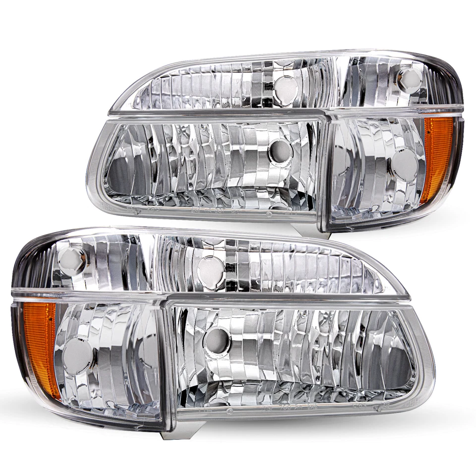 For 95-01 Ford Explorer Chrome Housing Amber Corner Headlight Bumper Headlights - Image 1 of 4