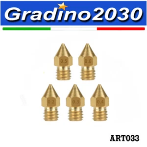 Set 5 Ugelli MK8 Ottone 1.75mm - 2mm, 3mm, 4mm, 5mm, 6mm - per Ender/CR10 - Foto 1 di 1