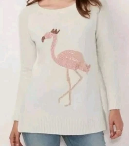 Lauren Conrad cremefarbener Pullover mit Pailletten Flamingo Gr.Sm Neu mit Etikett weich kuschelig - Bild 1 von 16