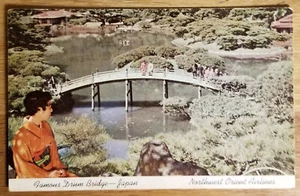 Postal Drum Bridge Japón Northwest Orient Airlines años 60 publicidad sin usar - Imagen 1 de 1
