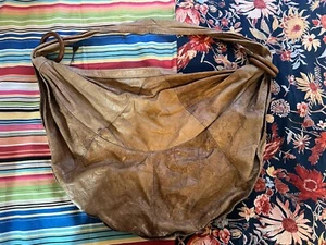BRIO! BRIO LARGE BROWN LEATHER PATCHWORK SLOUCHY HOBO WOODEN RINGS PURSE BAG - Picture 1 of 6