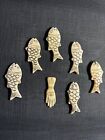Lot Of 7 Vintage Carved Bone Drilled Fish Pendants New Old Stock