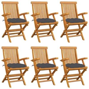 Garden Chairs with Anthracite Cushions 6 pcs Solid Teak Wood K0M1 - Picture 1 of 11