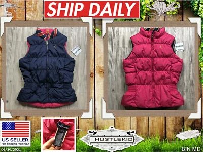 正品 POLO RALPH LAUREN 双面绗缝背心女孩小号青少年 GILET🔥MD — 第 1/4 张图片