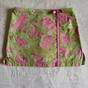 LILLY PULITZER ELEPHANTS Pink/Green Girls Skort SZ 7 Flowers Bow Animal READ - Picture 1 of 12