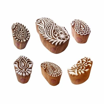  Tattoo Print Blocks Ethnic Paisley Floral Design Wood Stamps (Set of 6) - Image 1 of 3