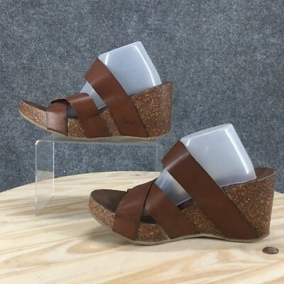 Blowfish Sandals Womens 8.5 Strappy Brown Slip On Cross Strap Open Toe Wedge - Image 1 of 4