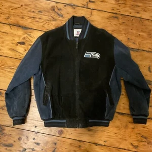 Chaqueta universitaria de colección de cuero gamuza de la NFL talla L #6224 - Imagen 1 de 20