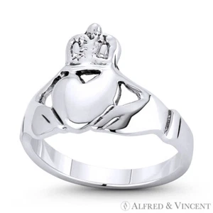 Anillo promesa de amor irlandés con dijes celtas irlandeses de plata esterlina 0,925 manos y corazón Claddagh - Imagen 1 de 1