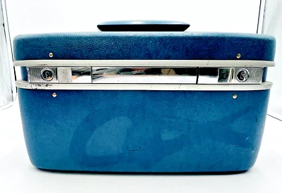 Vintage Samsonite Silhouette Suitcase Blue Vanity Train Makeup Case - Image 1 of 4