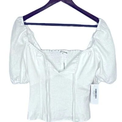 Blusa Top Reformation Rory Lino Blanco Talla 6 Nueva Con Etiquetas Foto 1 de 4
