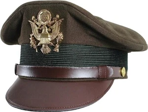 US WW2 Army Officers Visor Cap - Chocolate - Repro WW2 Crusher Service Hat - Picture 1 of 4