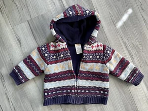 GYMBOREE Baby Boy FAIR ISLE REINDEER SWEATER Hooded Fleece Lined Size 6-12 Month - Picture 1 of 9