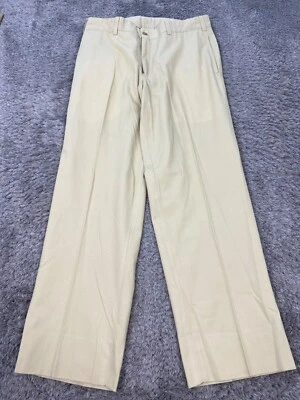 Bills Khakis 裤子男式 34x30 米色平前宽松打褶斜纹布美国制造 — 第 1/4 张图片