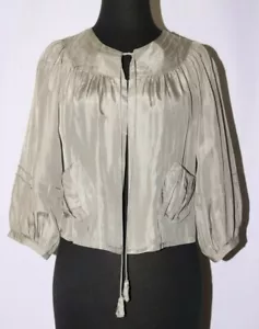 Hanii Y Gray Silver Silk Cropped Jacket Designer 3/4 Sleeve size 42 #B649 - Picture 1 of 11
