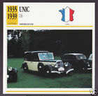 1935-1939 Unic U6 U-6 Car Photo Spec Sheet Info Stat French Card 1936 1937 1938