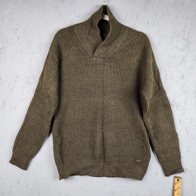 Suéter Scotch & Soda Para Hombres Medio Verde Chal Cuello Gofre Cremallera Tejido Pesado Foto 1 de 4