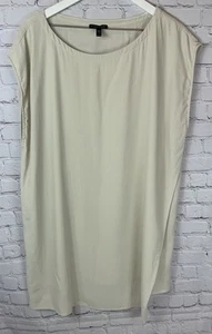 EILEEN FISHER Women’s Georgette Crepe V-Neck Long Tunic Top Bone Ivory Size XL - Picture 1 of 6