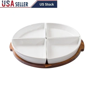 5PC Lazy Susan Serving Tray Set Wooden Acacia W/ 4 Bowls Snacks Parties New - Picture 1 of 8