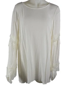NWT - Vintage Neiman Marcus Cloud Ivory Tunic Crinkle Floral Lace Bell Slv Top L - Picture 1 of 7