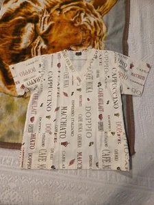 Womens Scrub Top Coffee Latte Clinic Nursing Hospital Home Size Medium - Picture 1 of 7