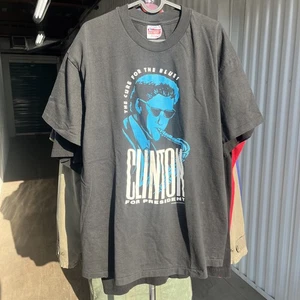 Vintage 90er Bill Clinton T-Shirt President Politics XL Saxophon Blues Single - Bild 1 von 6