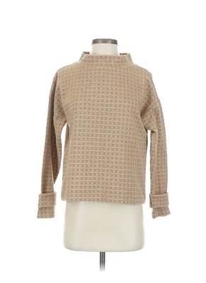 Ann Taylor размер XL желтовато-коричневый белый гончая длинным рукавом кнопка насмешливый шеи вязаный топ - Изображение 1 из 4