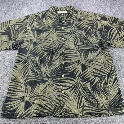 Tommy Bahama Shirt Mens Medium Green Hawaiian Button Up Silk Floral Palm Trees - Image 1 of 4