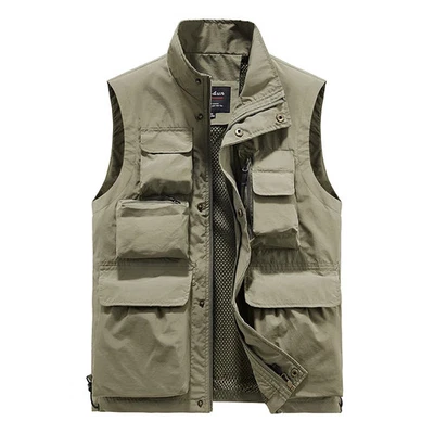 Summer Men Tactical Hiking Fishing Vest Multi-pocket Photographer Waistcoat - Image 1 of 4