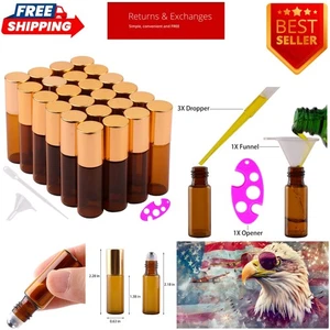 Set Bottiglie Rullo Ambra a Prova di Perdite 5ml - 24 Contenitori di Oli Essenziali da Viaggio - Foto 1 di 8