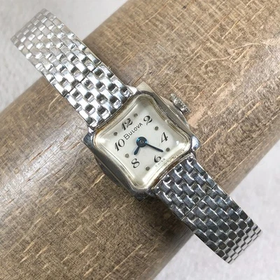 Bulova Women L7 Fashion Swiss Silver Tone Bangle Square Mechanical Wind Watch 6" - Image 1 of 4