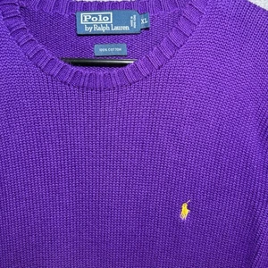 Ralph Lauren Sweater Mens XL Polo Purple Knit Cotton X-Large Yellow Polo Vintage - Picture 1 of 7