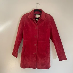 Vintage 90's Cherokee Suede Long Lined Jacket Coat Red Size Small Button Trendy - Picture 1 of 11