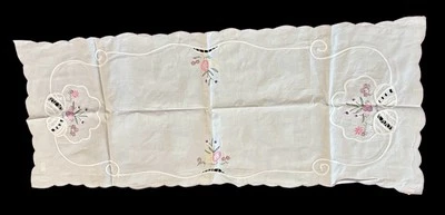 Винтажная пасхальная немецкая дорожка для стола с цветами и яйцами 14 дюймов x 38 дюймов - Изображение 1 из 4