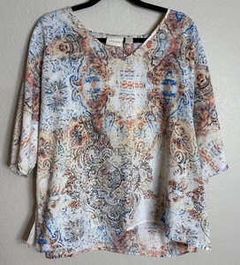 Chicos 3 US Gr. XL bunte geometrische Blumen Bluse Tunika Top Karriere Ausgehen - Bild 1 von 9
